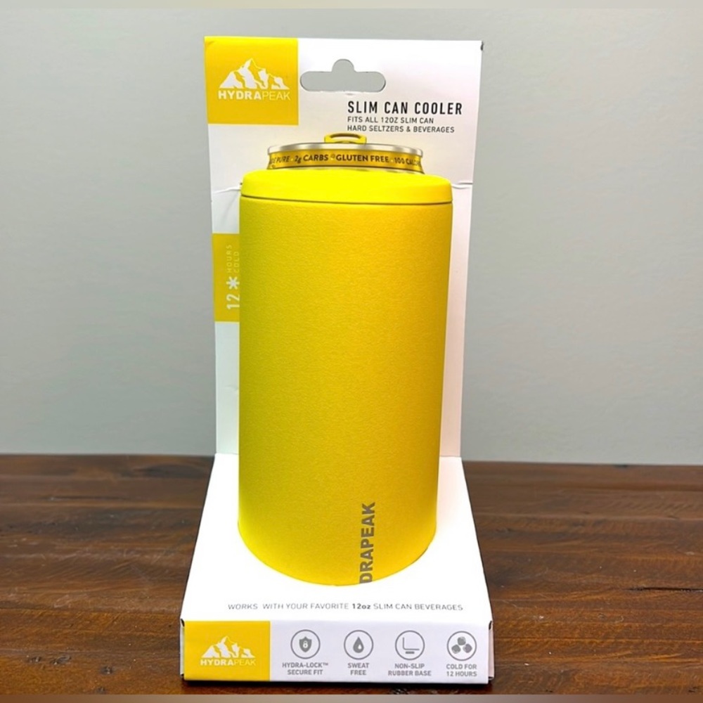 HydraPeak 12oz Slim Can Cooler Yellow Sweat Free Double Walled FREE SHIP